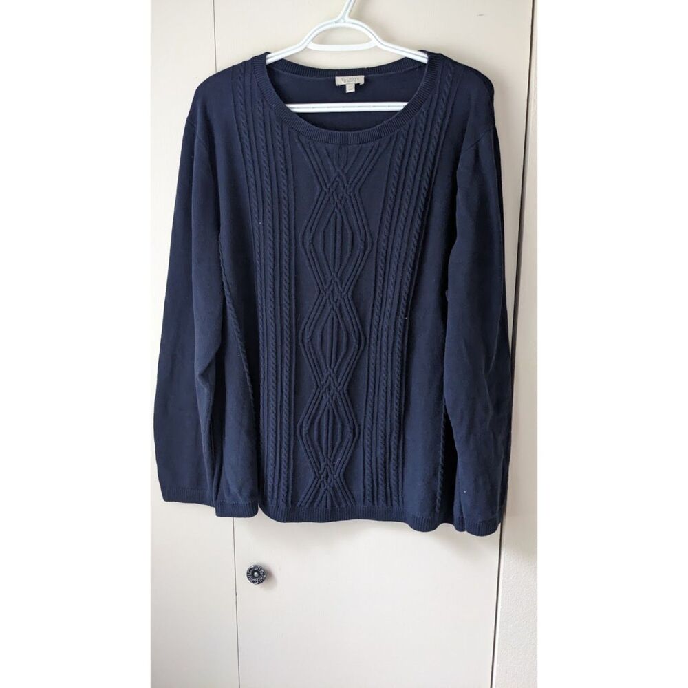 Talbots Navy Blue Cable Knit Cotton Crewneck Sweater Size 2X Plus